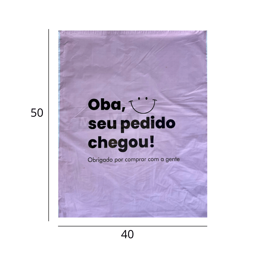 Envelope de Segurança Decorado 40x50 – Rosa com Frase (Oba, seu pedido Chegou!)